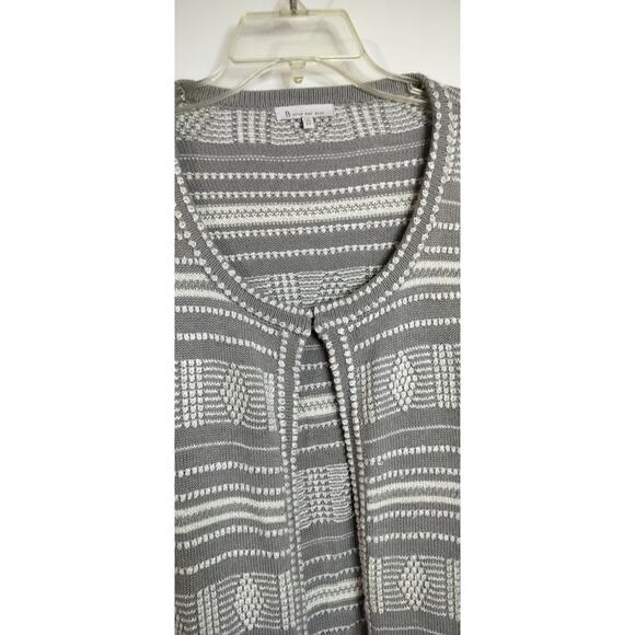 4362)Skies Are Blue Open Front Gray White Textured Bell Sleeves Cardigan Plus 2X - Picture 6 of 9
